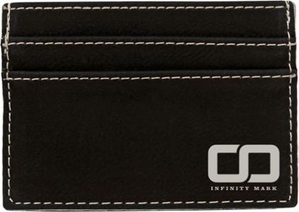 4" x 2 3/4" Black/Silver Laserable Leatherette Wallet Clip