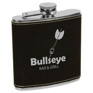 6 oz. Black/Silver Laserable Leatherette Stainless Steel Flask