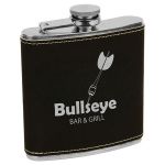 6 oz. Black/Silver Laserable Leatherette Stainless Steel Flask