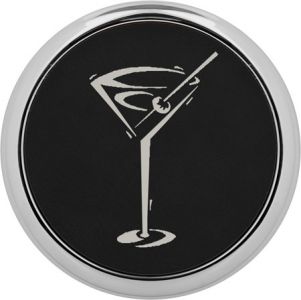3 5/8" Round Black/Silver Laserable Leatherette Coaster w/ Silver Edge