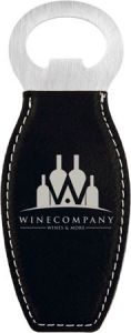 Black/Silver Laserable Leatherette Bottle Opener with Magnet